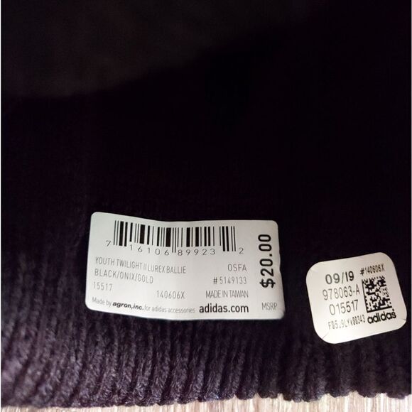 NEW Adidas Twilight II Lurex Ballie Pom Winter Fall Beanie Hat Black/Gold Youth - Picture 3 of 3